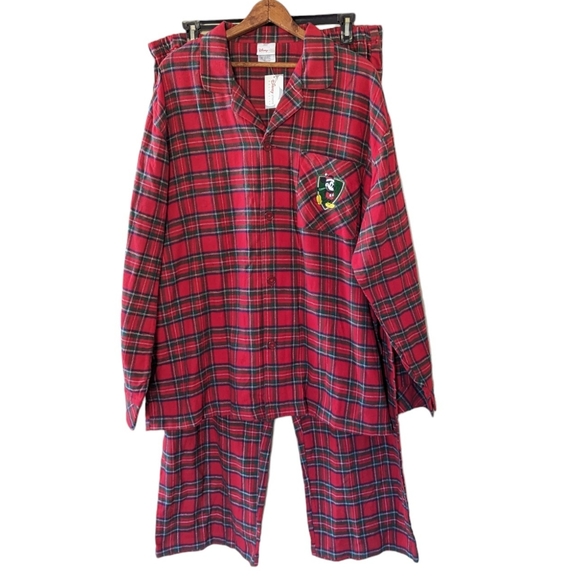 Disney Other - Christmas Disney Store Mickey Mouse Pajamas XL Flannel Red Green Button Down